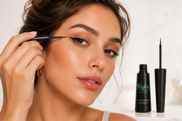 eyeliner putted by a model vegan